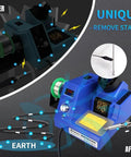 DS90 Dual Digital Soldering Station Kit with 90W Iron in blue, highlighting anti-static grounding and desoldering features