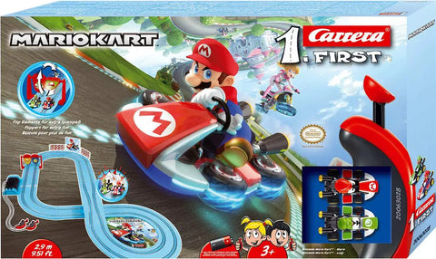 Carrera First Nintendo Mario Kart Slot Car Race Track Set with Mario and Luigi two cars dual controllers battery powered box