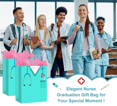 Group of medical students with 13 Inch Nurse Graduation Gift Bag With Tissue Paper And Handle For Women Gift Ready Large Medical School Celebration Bag Perfect For Nursing School Graduation Party Favor For New Nurses