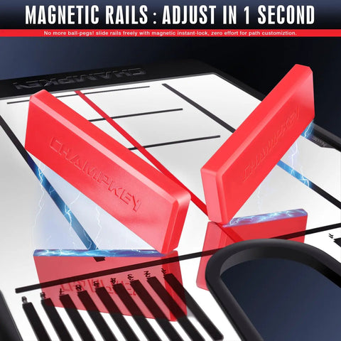 Magnetic Putting Mirror With Golf Gates Training Aid showing red magnetic rails and adjustable guides on a reflective surface