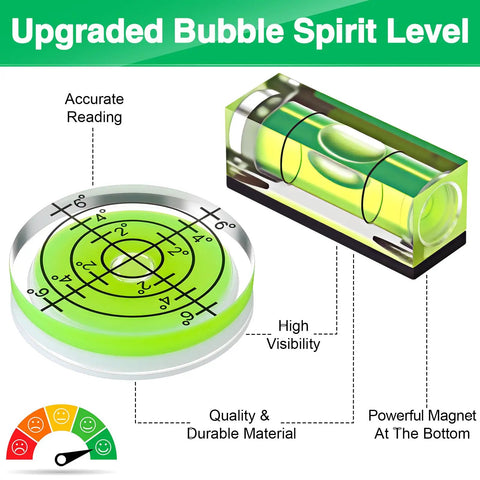Pro Grade Nine Piece Bubble Spirit Level Kit Features Magnetic Mini Square And Circular Precision Gauges For Flat Out Shelf Mounting And Zero Sweat Picture Frame Display