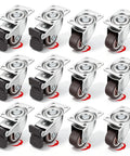 12 Pack 1 Inch Swivel Caster Wheels Real Deal Hardware Kit For Furniture Featuring Six Locking Brake Units And Six Freewheel Rollers Smooth Like Butter in a display.