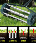 Rolling Lawn Aerator 18 Inch With Heavy Duty Spiked Tines For Deep Soil Aeration Manual Push Rotary Tool With 41 Inch Handle