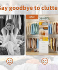 Walk In Closet Organizer Tower With Adjustable Shelves And Four Expandable Hanging Rods, organized clothes in white closet