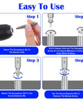 Diagram showing step-by-step use of Six Piece Screw Extractor Set For Damaged Screws And Rusty Bolts HSS High Speed Steel Removers