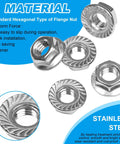 10 Pack M10 Serrated Flange Hex Nuts 1.5mm Pitch, 304 Stainless Steel shown with serrated flange detail