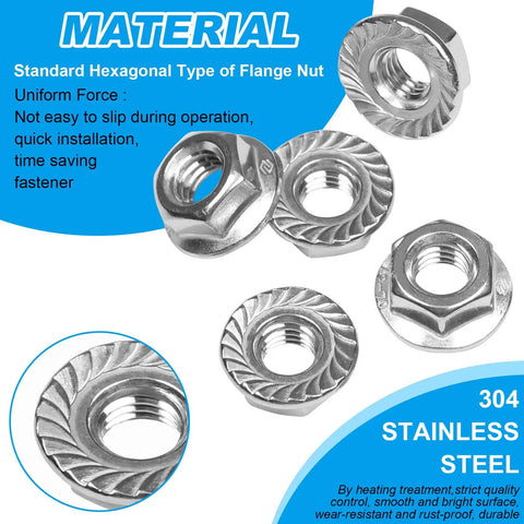 10 Pack M10 Serrated Flange Hex Nuts 1.5mm Pitch, 304 Stainless Steel shown with serrated flange detail