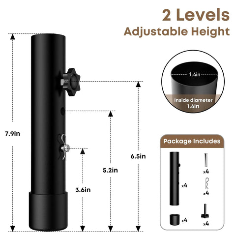 Four Pack Legit Heavy Duty Table Leg Extenders Adjustable Risers For Folding Tables 7.9in height with 1.4in diameter for easy installation.