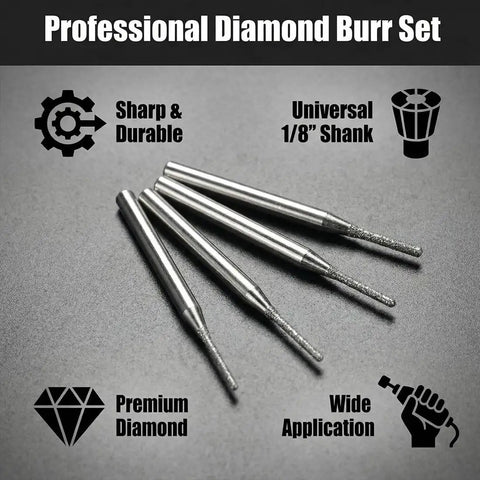 30 Piece Diamond Burr Set With One Eighth Inch Shank Needle Point Grinding Bits 1mm Head Diameter For Rotary Tools Ideal For Bead Work