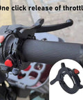 Universal Motorcycle Throttle Cruise Control Booster With Anti Slip Grip To Slash Hand Fatigue And Keep You Chill During Long Highway Cruises In Durable Matte Black, close-up view of throttle release mechanism.