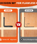 Comparison of 90 degree black L-bracket from All In One Value Kit With 40 Black L Brackets And 80 Screws Stainless Steel 90 Degree Right Angle Corner Braces For Shelves Cabinets And Furniture Easy DIY Install No Trips To The Hardware Store with poorly aligned bracket