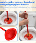 Tough As Nails Toilet Plungers 12 Pack Bulk 19 Inch Long Handle Suction Cup Plunger with rubber head and polypropylene handle in use.