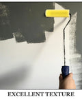 10 Piece Pack of Heavy Duty Sponge Paint Roller Sleeves Serving as Durable Texture Cover Replacements, painting a wall with gray texture.