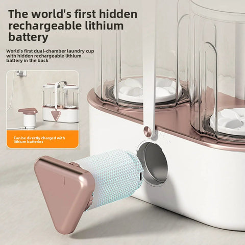 Portable Cordless Underwear Washing Machine With Built In 4000 Mah Battery For Ultrasonic Scrubbing featuring a dual-chamber design.