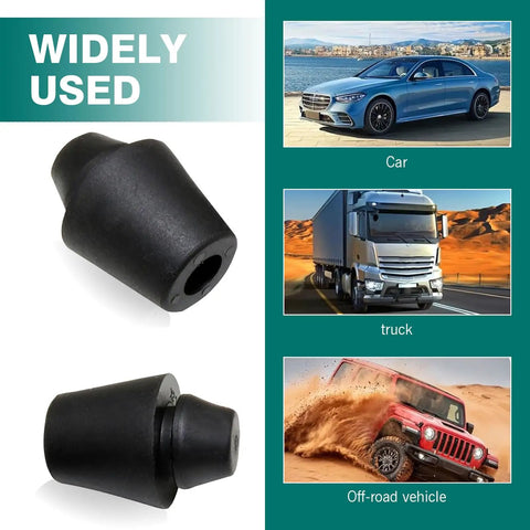 10 Pack Heavy Duty Automotive Rubber Hood And Trunk Mounds Elastic Door Damper Buffers Noise Reduction Shock Absorbers Badass Protection For Your Rig In Black on display with various vehicles.