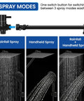 Rainfall Shower Head And Handheld Combo With 11 Inch Extension Arm In Matte Black, 8 Inch Square Rain Head With 9 Settings