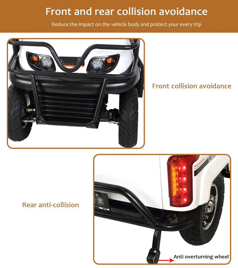 Front and rear collision avoidance features on HaoweiH 28 Mile Range Electric Golf Cart Two Seater Mobility Scooter.