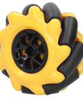 60mm mecanum wheel with yellow outer, black hub for omnidirectional robot chassis — close-up view