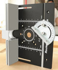 Built Tough Anodized Aluminum Router Insert Plate With Dead On Miter Grooves showing angle measurement scale and adjustment features.