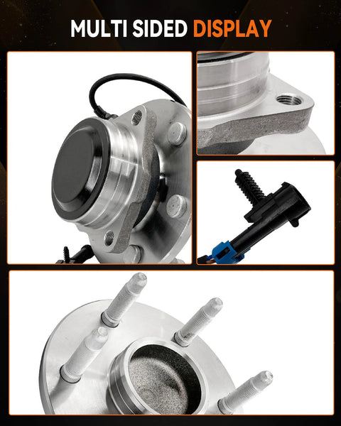 Multi-sided view of 2Pcs 515054 Front Wheel Bearing Hub Assembly 2WD Only 6 Lug With ABS For Chevy Silverado 1500.