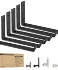 Pack of 6 Beefy Heavy Duty J Shelf Brackets With Lip For 9.25 Inch Boards, black steel with hardware included