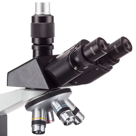 Rock Solid Pro Grade Digital Compound Microscope With 5MP USB Camera And 40X To 2000X Magnification showing eyepiece and objective lenses.