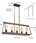 Farmhouse Vibe 5-Light Chandelier For Dining Room And Kitchen Island, Rustic Metal Frame With Open Cage Design, dimensions shown