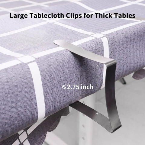 16 Pack Heavy Duty Tablecloth Clips Stainless Steel Clamps For Outdoor Use securing tablecloth on thick folding table.
