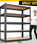 Beefy Heavy Duty Garage Shelving Set, 2-Pack, 5-Tier Metal Storage Racks, 71 Inch High, 35 Inch Wide, 15.7 Inch Deep, Adjustable Steel Shelves, Supports Up To 2050 Lbs Total, Perfect For Tools, Bins, And Bulk Items shown with 71.2 x 35.4 x 15.7 in shelf size
