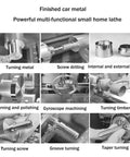 Image showcasing operations of Awesome 8X14 Mini Metal Lathe Machine With High Precision Spindle For Turning Threading And Drilling.