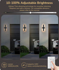 Top Shelf Led Outdoor Wall Lights Modern Black Finish 3 Color Temperature Adjustable Backlit Patio Sconces Pack Of Two showcasing adjustable brightness settings.