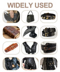 Various leather items with rivets from Pro-Grade Leather Rivets Kit With 480 Pieces In 3 Sizes And 4 Colors, Perfect For DIY Crafts.