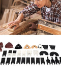 Heavy Duty Oscillating Tool Blades Kit For Metal Wood And Plastic Built To Last High Carbon Steel Pro Grade Beasts For Quick Clean Cuts Plus Accessories For An All In One Multitool Saw Setup displayed with various blade types and sandpaper applications.