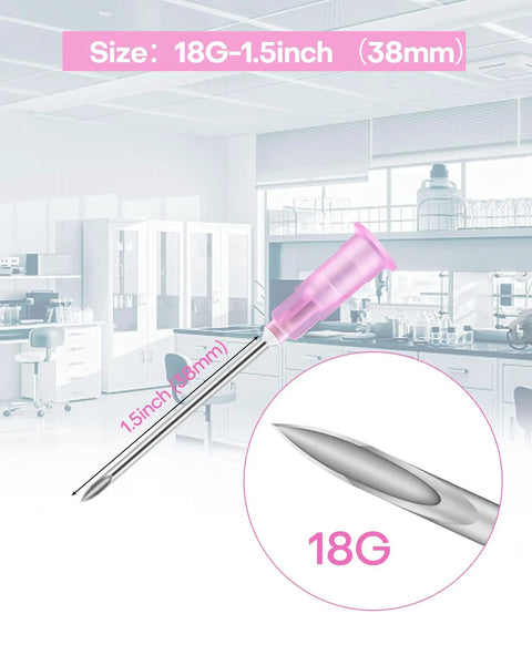 Pro Grade 18 Gauge 1.5 Inch Luer Lock Hypodermic Needle Pack Of 100, Individually Sealed And Sterile, detailed view