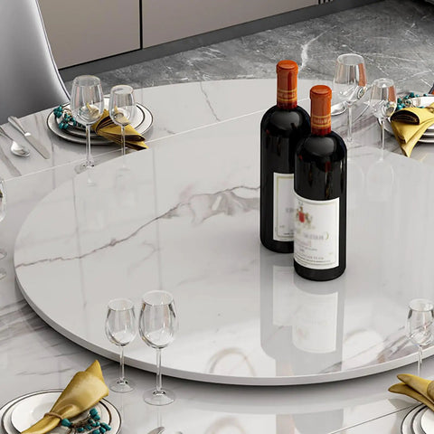 Marble Round Table Lazy Susan Turntable For Dining Room - 12mm Thick Heavy Duty Serving Plate with wine bottles, 120 cm Diameter