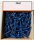 Box of Blue Pocket Hole Screws Set 150 Pieces for Woodworking Carbon Steel Square Head Self-Tapping 8x2 Wood Screws