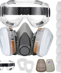 Reusable Half Face Mask With Glasses For Gas Dust Paint Car Spraying And Organic Vapors Pro Grade Filter Cotton All Day Comfort Silicone