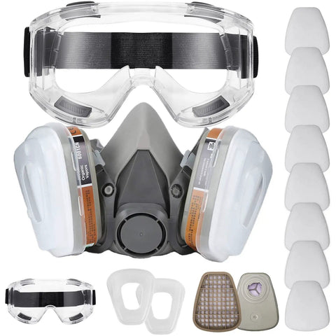 Reusable Half Face Mask With Glasses For Gas Dust Paint Car Spraying And Organic Vapors Pro Grade Filter Cotton All Day Comfort Silicone