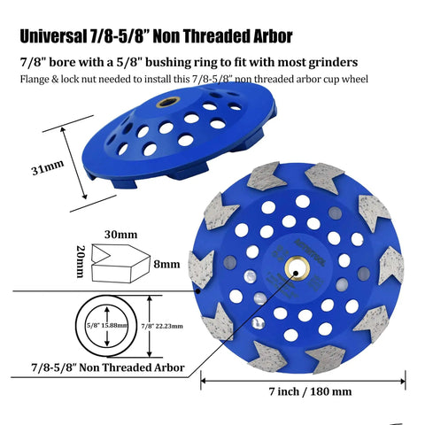 7 Inch Arrow Segment Cup Wheel For Concrete Grinding Non Threaded Arbor Built Tough For Real World Jobs Removing Epoxy Mastic Paint And Coatings With 10 Thick 8mm Segments