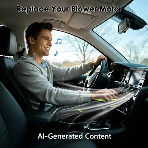 Front Hvac Heater Blower Motor Brushless Design Fits Chevy Cruze Volt Bolt Gmc Acadia Buick Enclave Cadillac X T Five Straight Fire Under Hood Climate Upgrade in car cabin with driver enjoying airflow.
