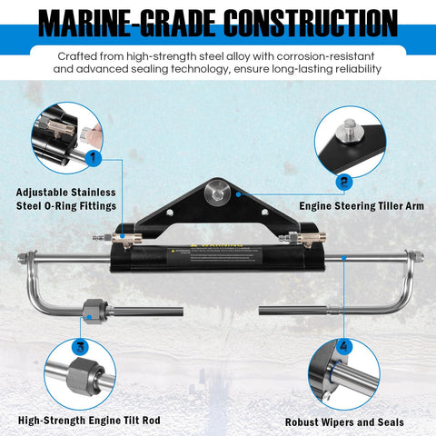 150HP Hydraulic Outboard Steering Cylinder Front Mount Replacement For Seastar HC4645H Two Way Lock Valve Beefed Up Aluminum Alloy Body With Corrosion Resistant Build For Boats Up To 150HP And Smooth Responsive Steering
