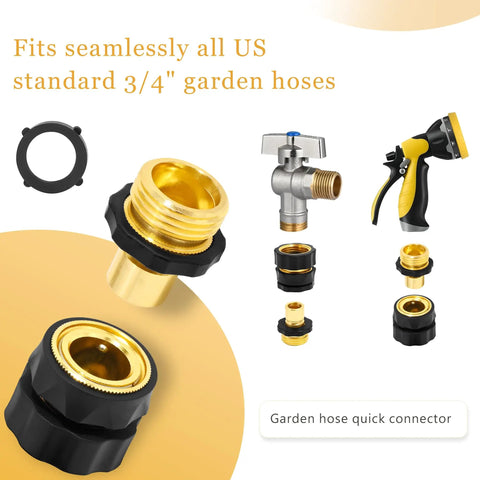Aluminum Garden Hose Quick Connect Fittings 4 Piece Set Three Quarter Inch No Leak Quick Connectors with garden hose attachments