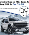 O-ring kit for Ford F-150 5.0L coolant hoses, 3-pack; circular inset shows three black rubber O-rings; Amazon brand.