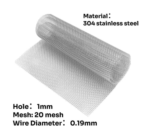 20 Mesh 304 Stainless Steel Wire Mesh Heavy Duty Rustproof Screen roll showing material and size details