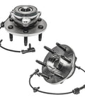 4WD 6 Lug Front Wheel Bearing Hubs For Chevy GMC Silverado Sierra Avalanche Suburban Yukon XL 1500 Tahoe Express Savana 2500 Cadillac Escalade EXT Direct Fit Wheel Bearing And Hubs shown with ABS sensor wires, 6-bolt design.