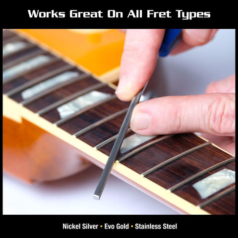 MusicNomad MN830 diamond-coated fret end dressing file deburring guitar frets, front close-up