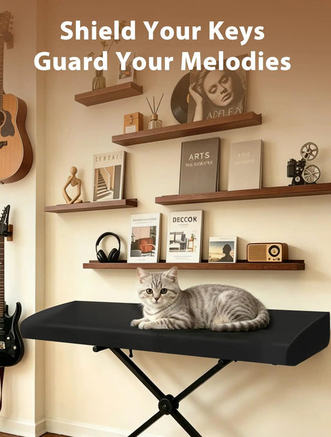 88 Keys Piano Keyboard Dust Cover Stretchy Protective Shield With Elastic Cord Locking Clasp Universal Fit with cat on cover