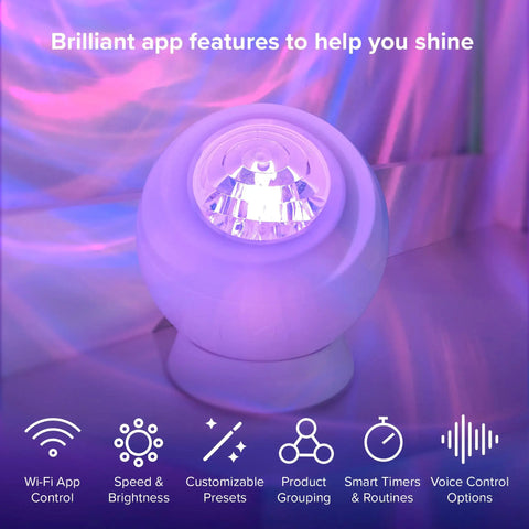 LED Aurora Projector With Northern Lights Vibe WiFi App Control Chill Bedroom Relaxation Mood Lighting For Meditation And Home Theater Atmosphere Cozy Night Light Gift showing customizable presets and Wi-Fi control.