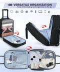 Open view of Underseat Carry On Luggage With Wheels 16-Inch Softside Rolling Bag Airline Approved Lightweight Durable Overnight Travel Bag For Women And Men Black Go-To Everyday Use, showing compartments and content organization.