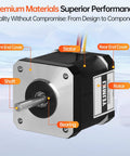 Front view of NEMA 17 dual-shaft stepper motor with silver faceplate and exposed shaft